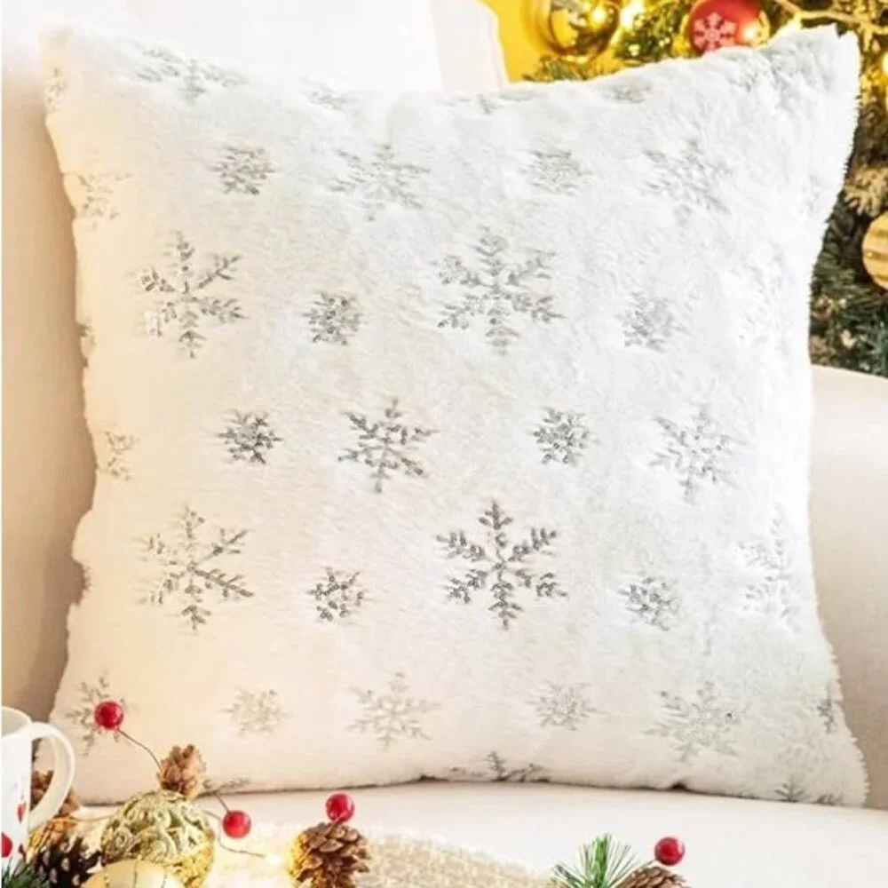 NWT! White Snowflake Holiday Plush Pillow set 2